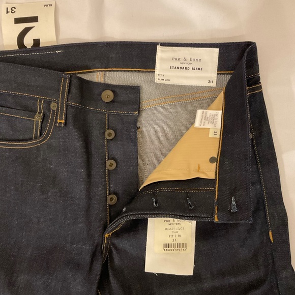 RAG AND BONE NWOT JEANS SZ 31  Style #M1223C401 Fit 2. Slim Raw Denim - Picture 3 of 13